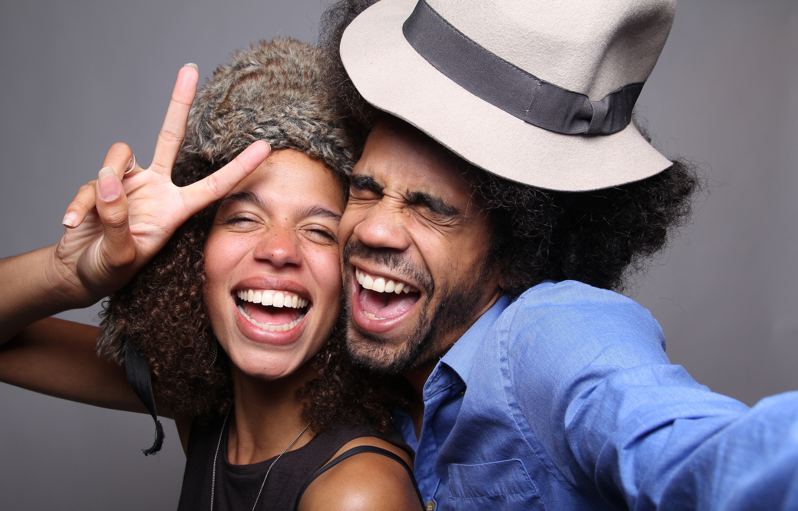 Happy love couple in a Photo Booth